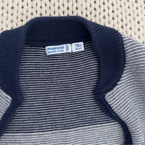 MAYORAL Baby Boy's Navy Stripped Textured Knit Cardigan Size 18 Months - Picture 5 of 6